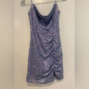 Blue/Purple Homecoming dress! Mini dress as scoop neck and small slit! B. Darlin